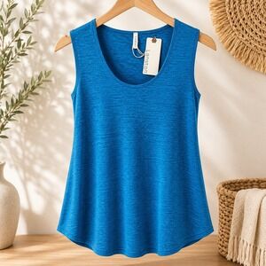 Lanston Tank Top Women L Heathered Blue Scoop Neck Sleeveless Soft Stretch NWT